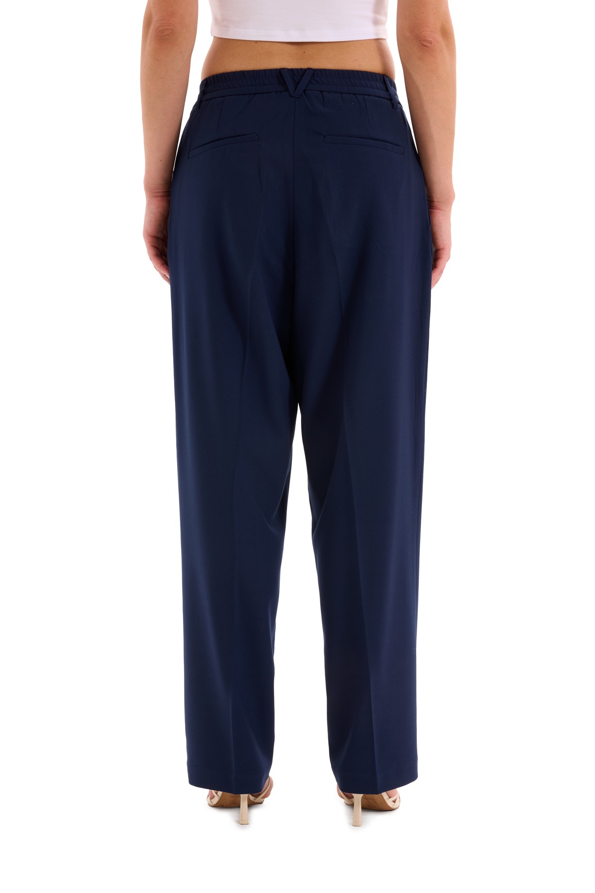 Navy Blue Pleated Woven Trousers K