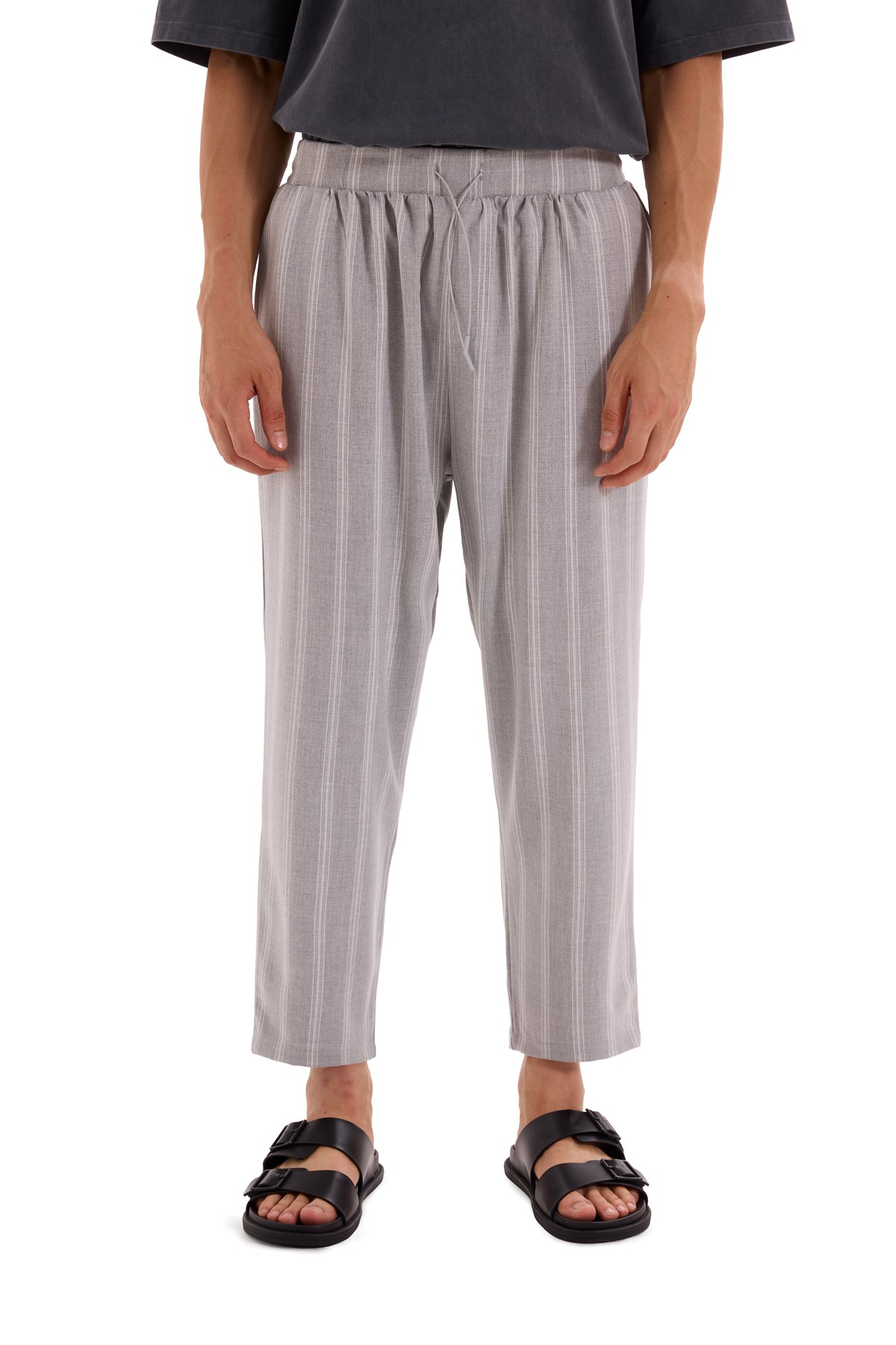 Gray Striped Woven Trousers