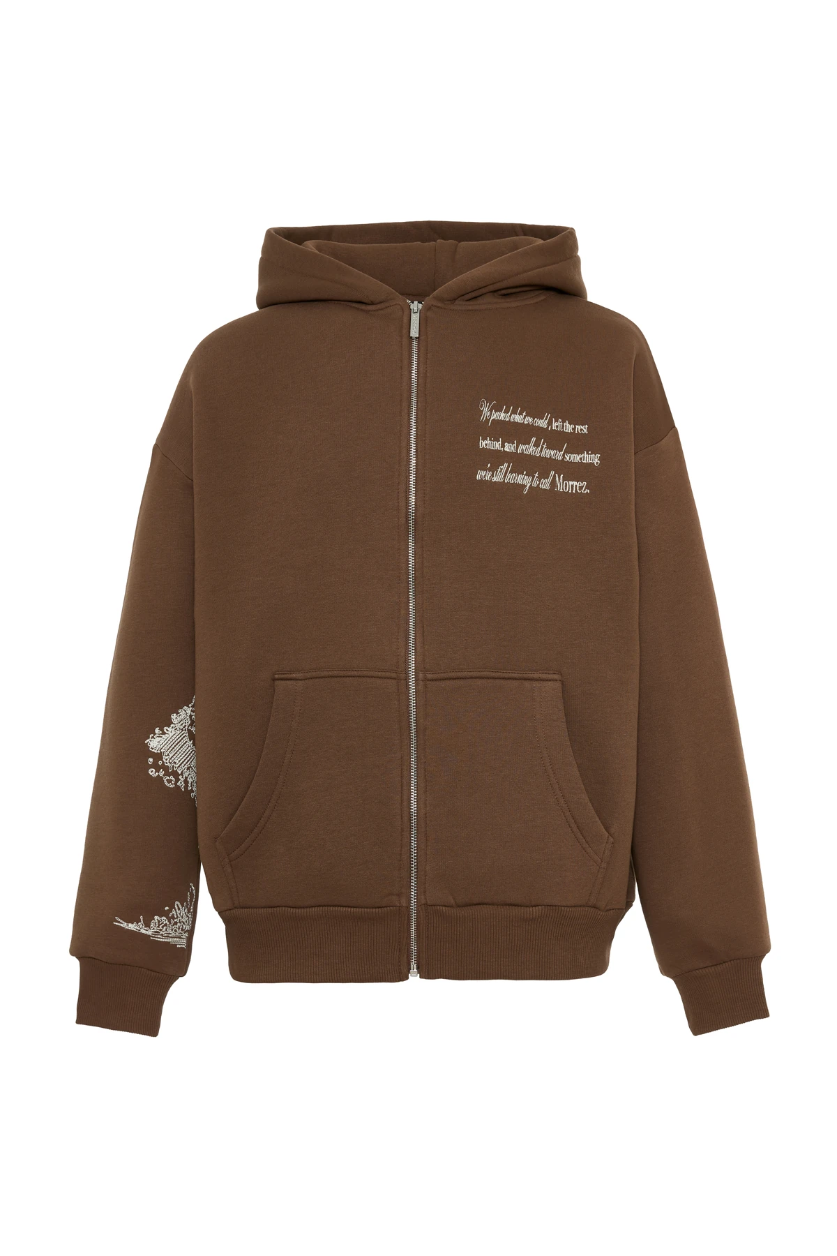 Hidden Forest Nakış Detaylı Fermuarlı Sweatshirt Kahverengi