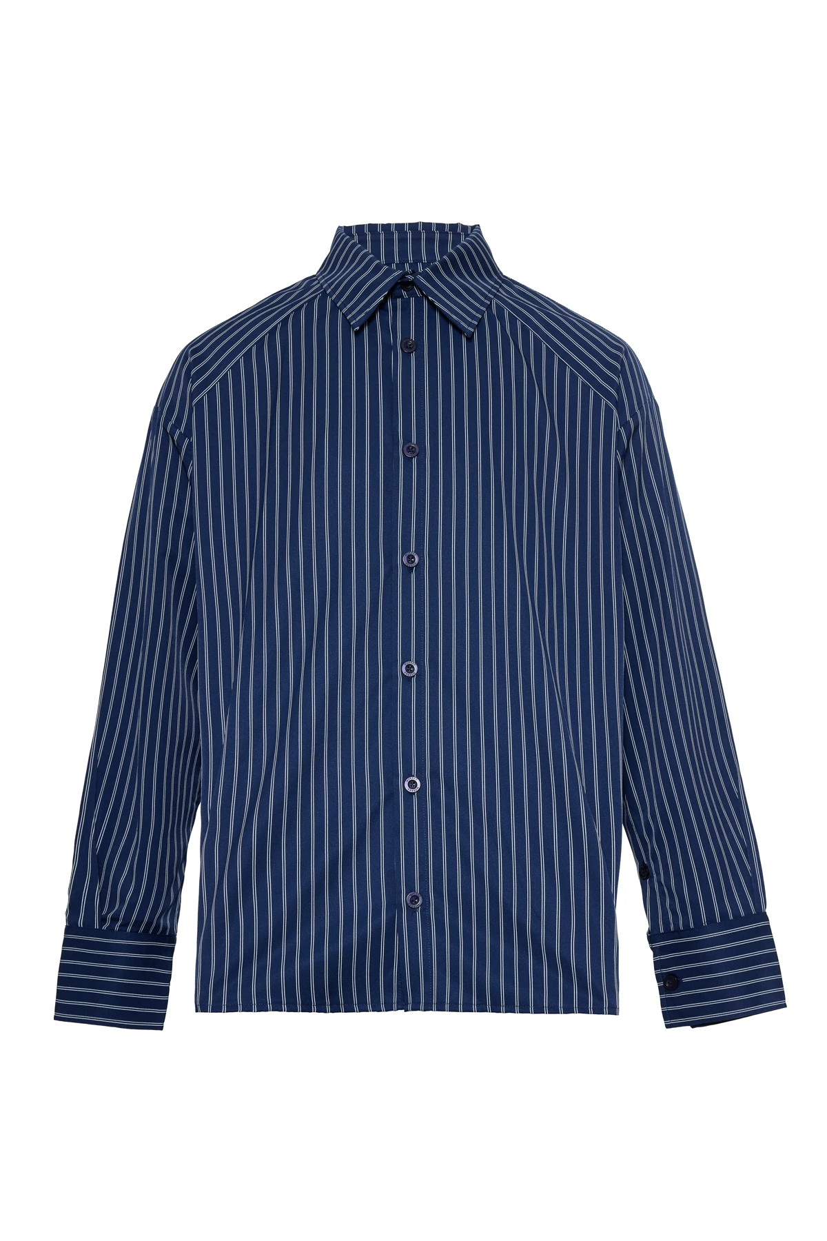 Button Path Full Düğme Detaylo Çizgili Gömlek Lacivert