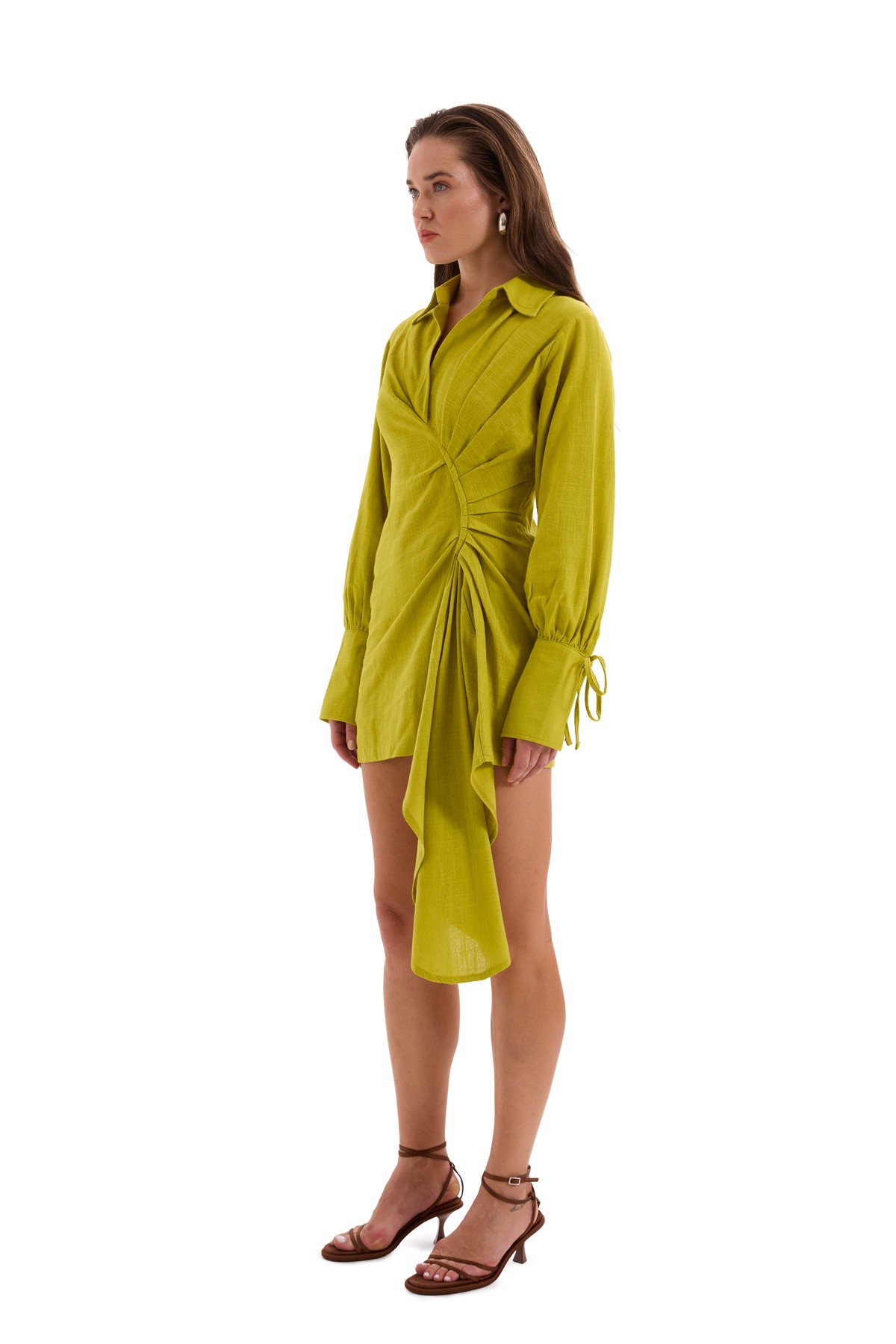 Green Asymmetric Cut Linen Dress