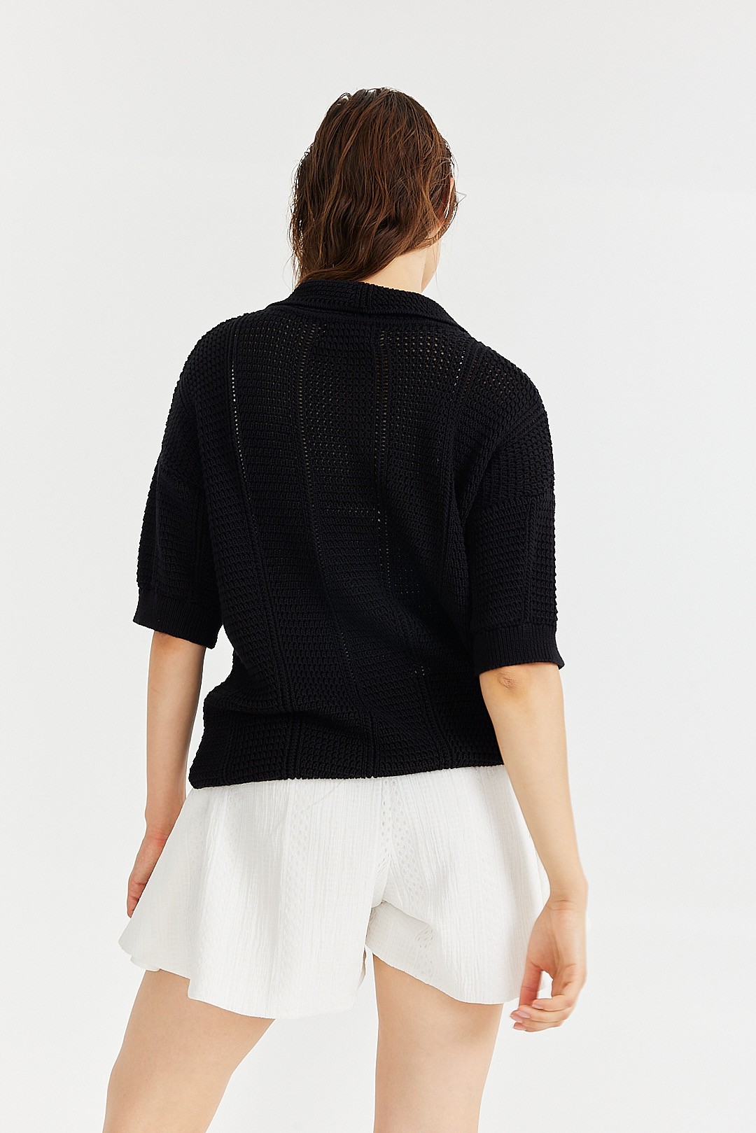 Black Openwork Polo Neck Sweater K