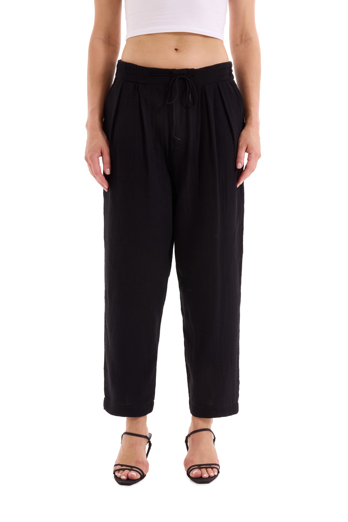 Black Muslin Pleated Trousers K