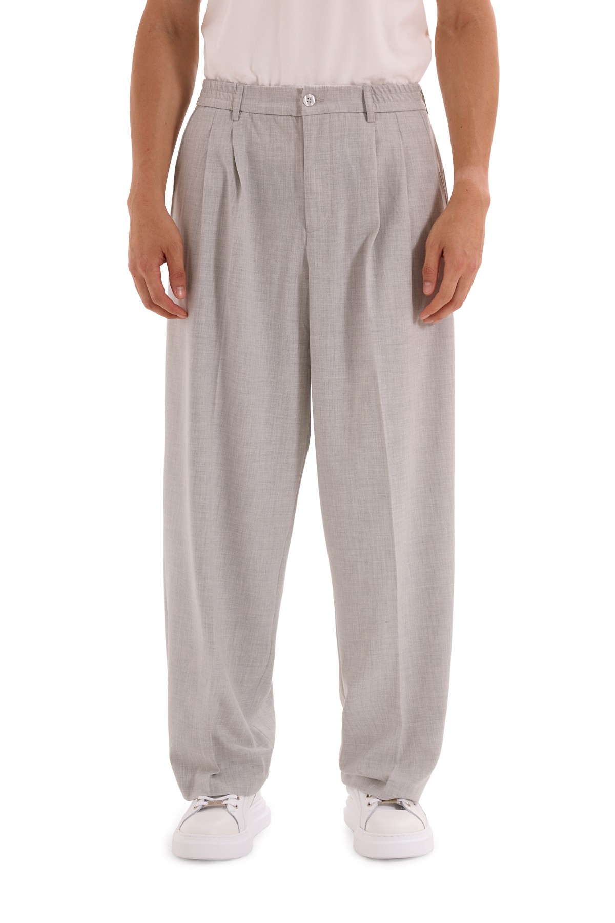 Gray Pleated Woven Trousers