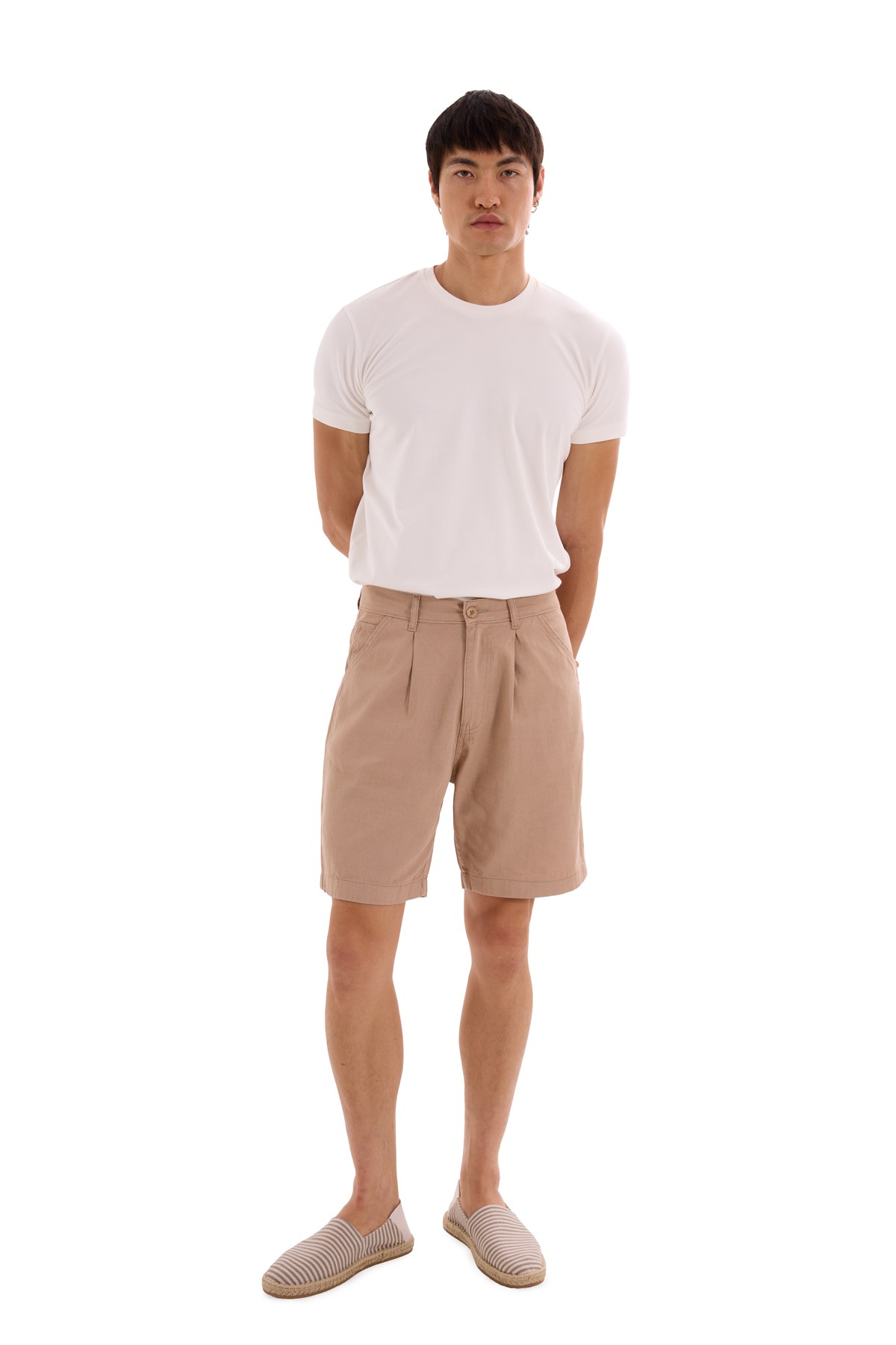 Brown Pleated Woven Shorts