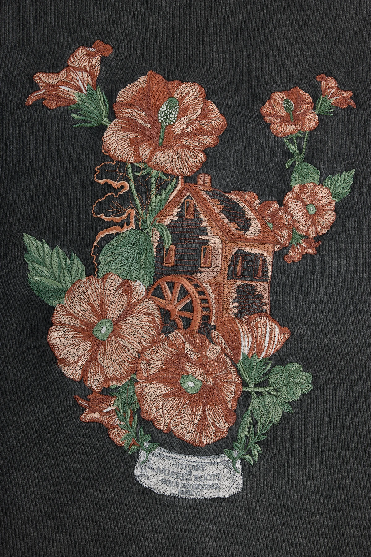 Bloom From Roots Anthrachite Wash Nakış Detaylı Hoodie Antrasit