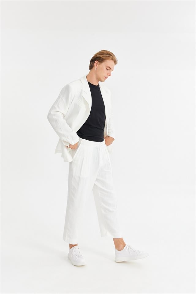 White Muslin Pleated Trousers