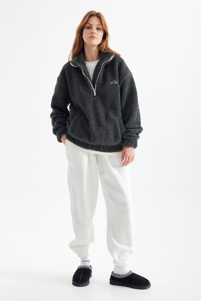Half Zipper Khaki Plush Sweatshirt K