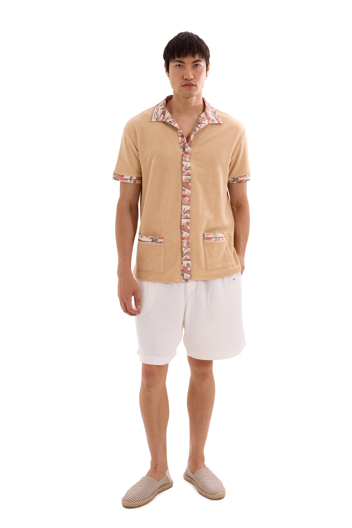 Terry Cloth Patterned Shirt with Pocket Detail