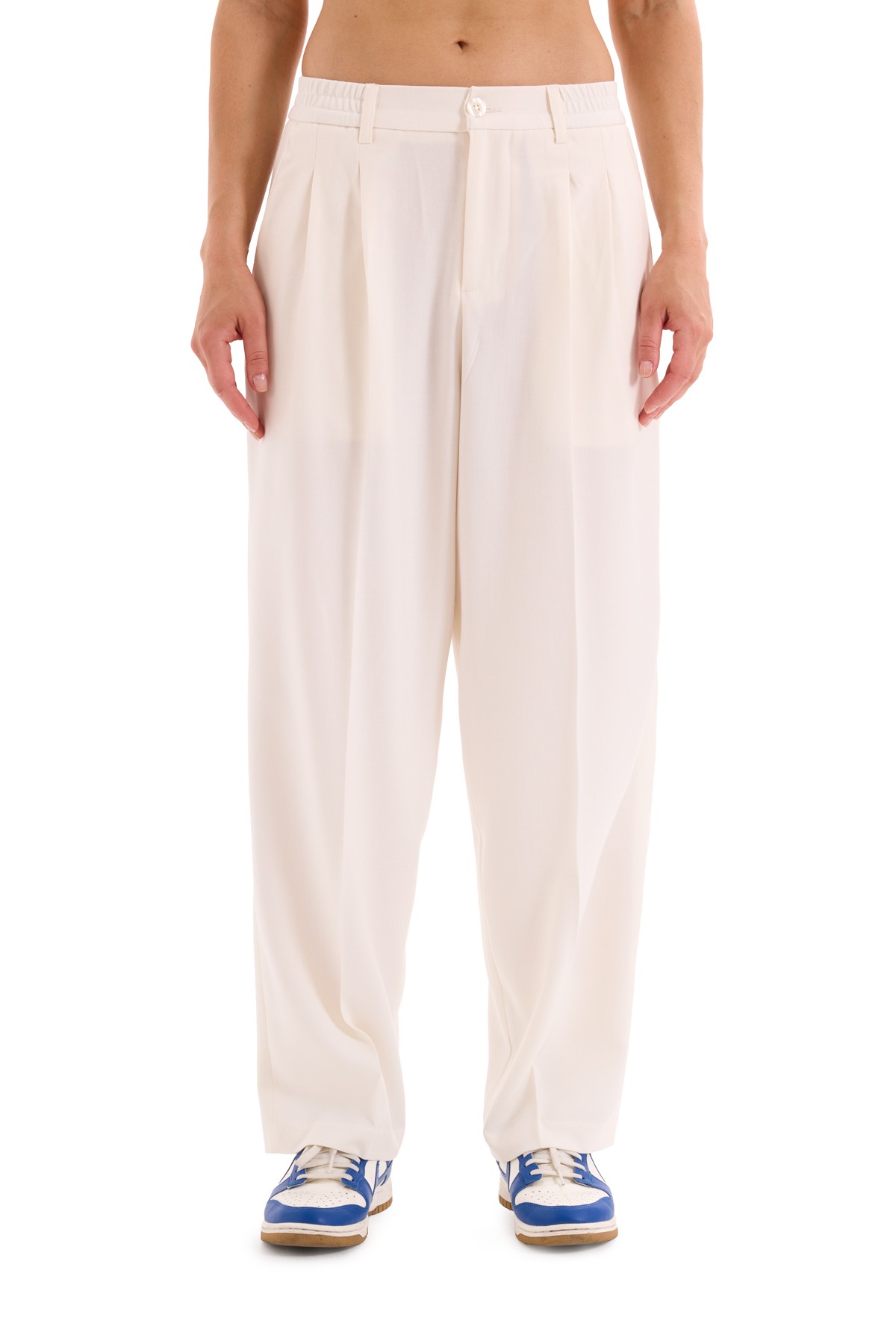 Ecru Pleated Woven Trousers K