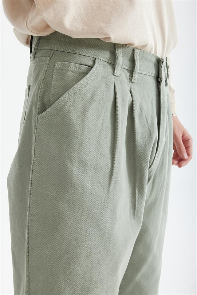 Yeşil Çift Pile Pantolon