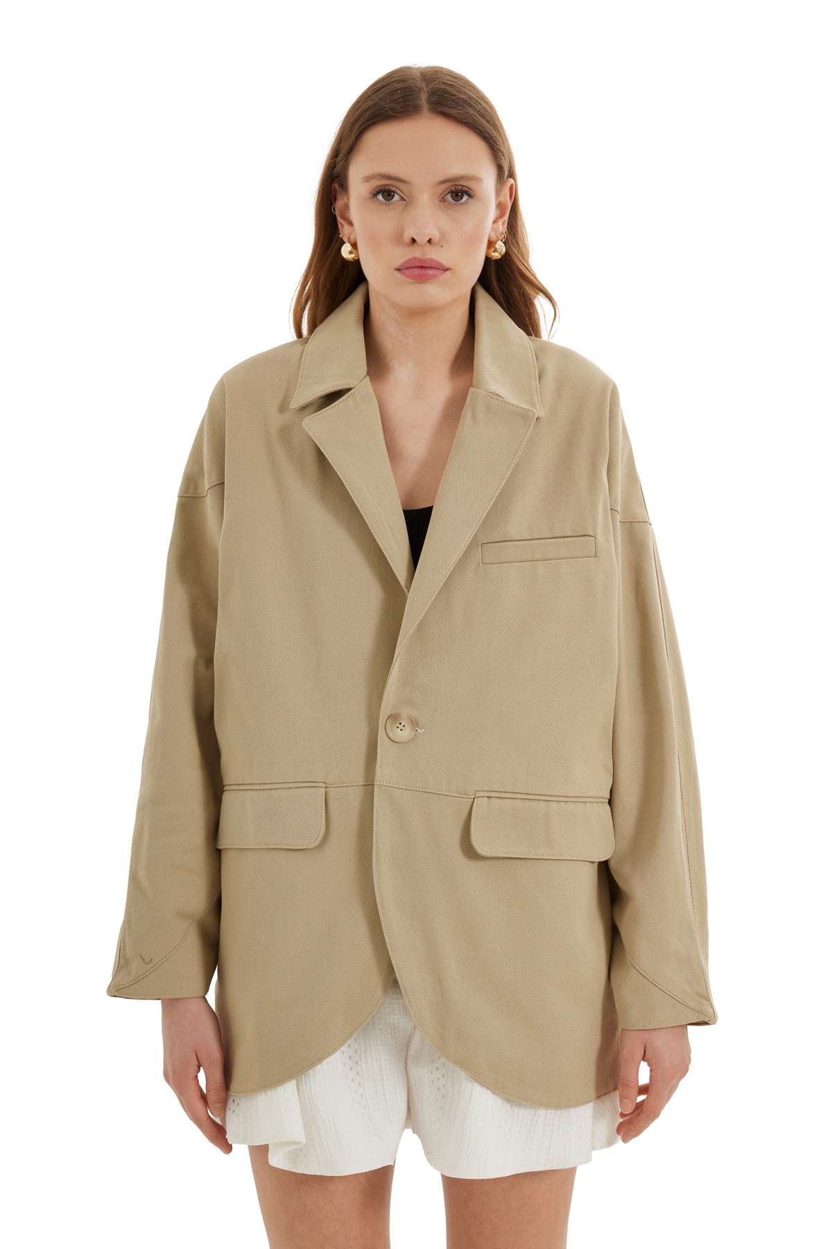 Gabardin Dokuma Oversize Blazer Ceket