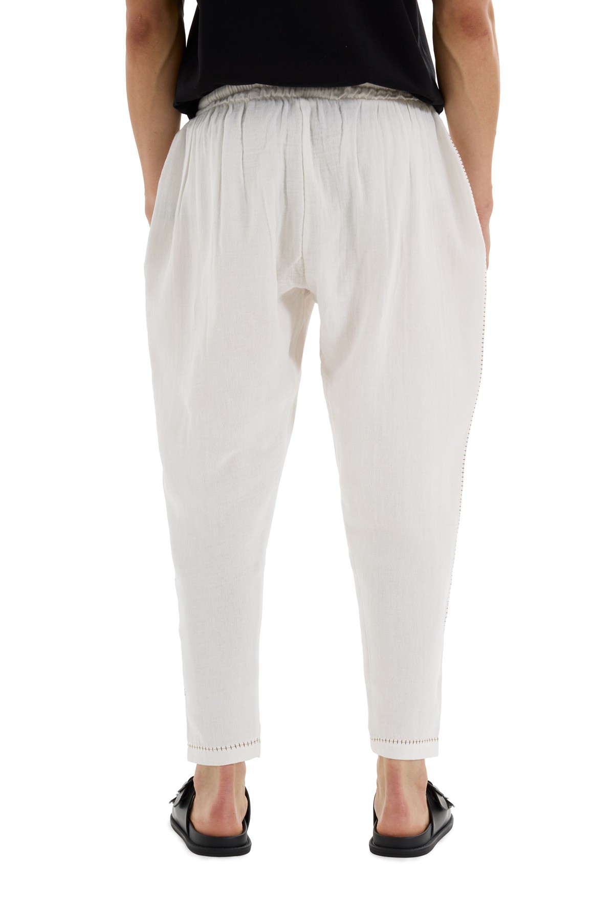 White Crochet Detailed Trousers