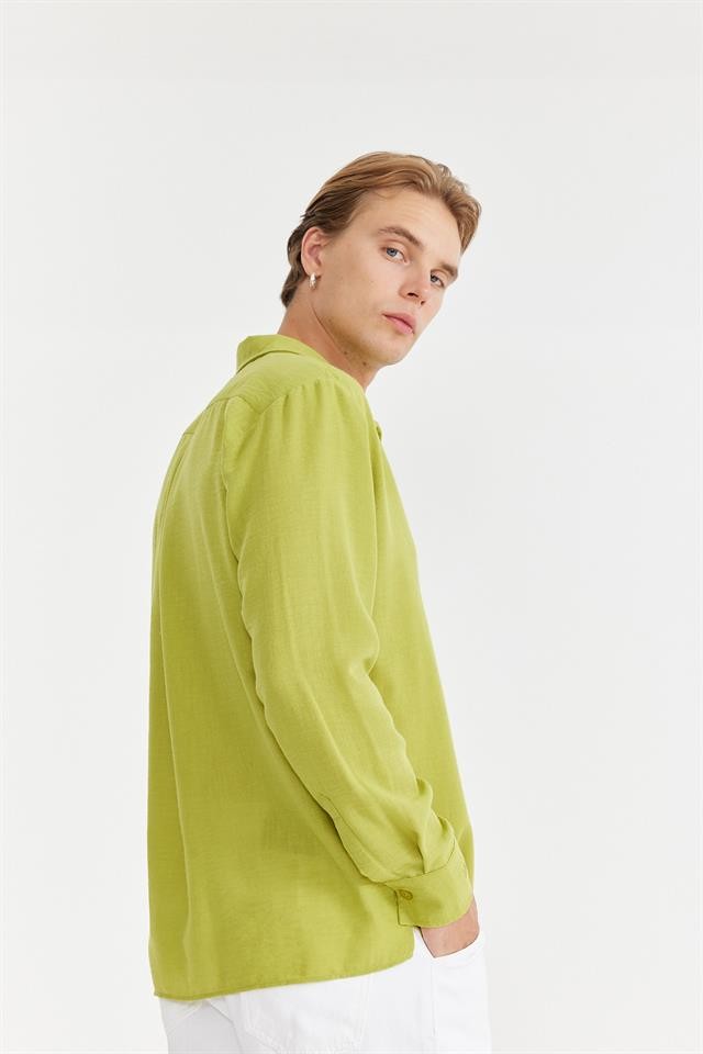 Yeşil Oversize Keten Gömlek