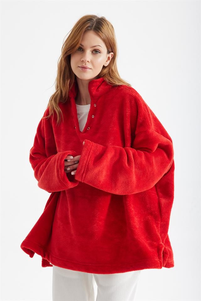 Kırmızı Peluş Sweatshirt K