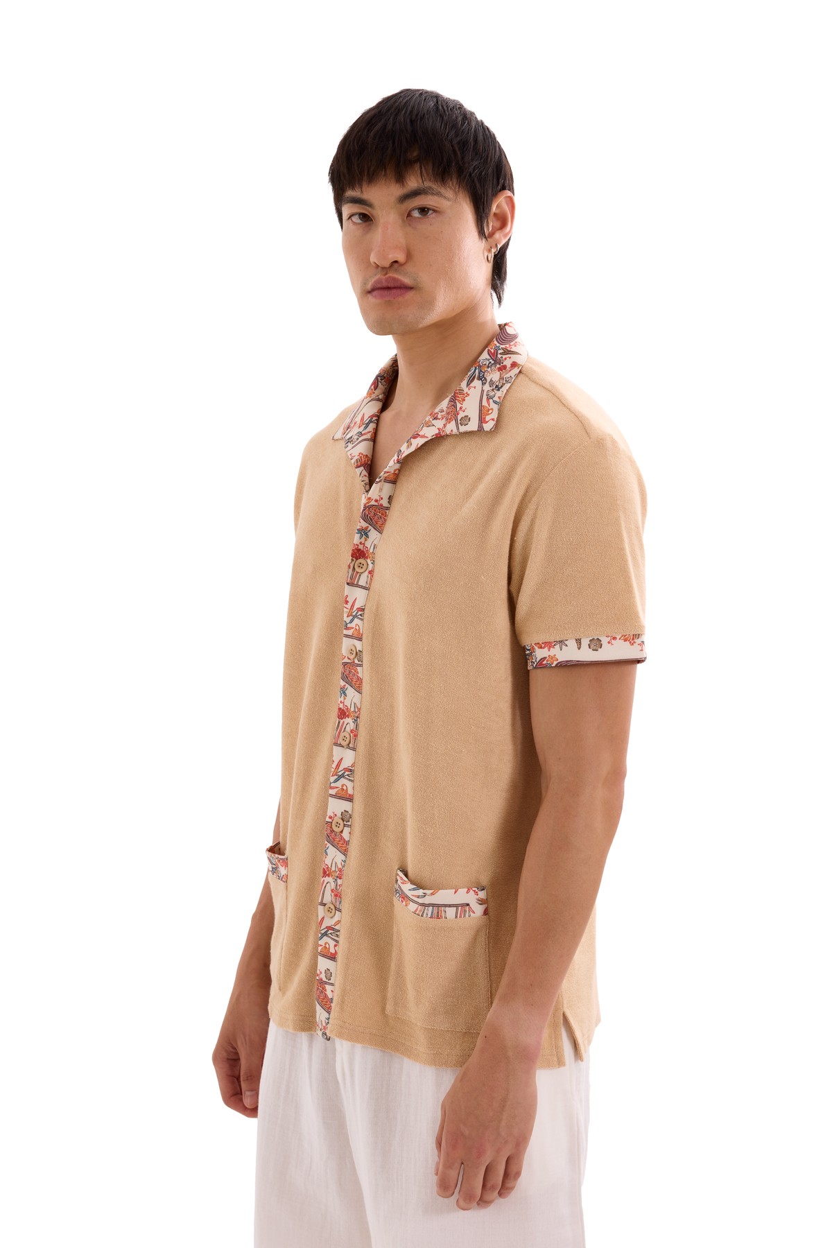 Terry Cloth Patterned Shirt with Pocket Detail