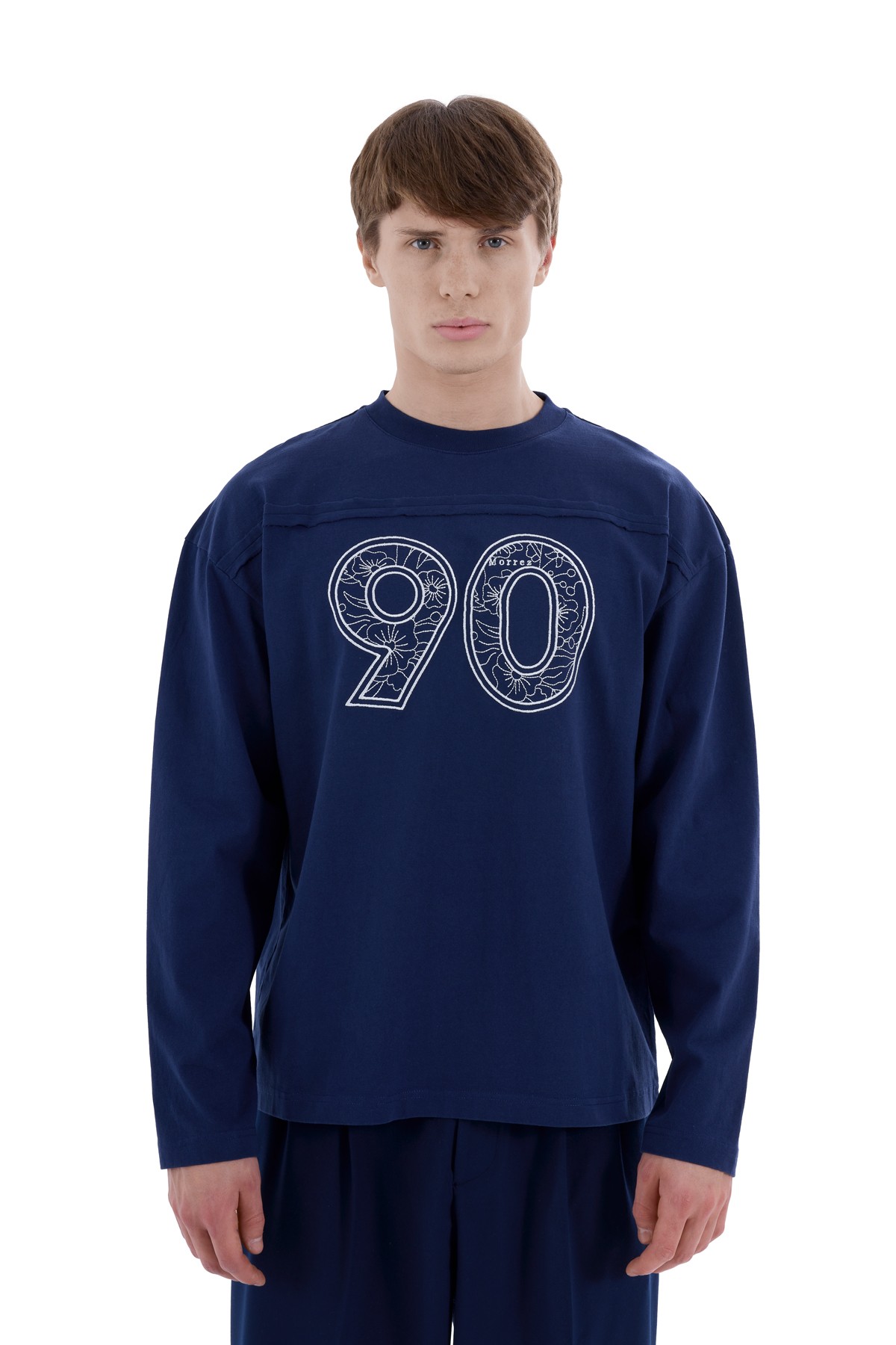 90s Anatolian Tee // Embroidered Detailed Long Sleeve T-Shirt Navy Blue