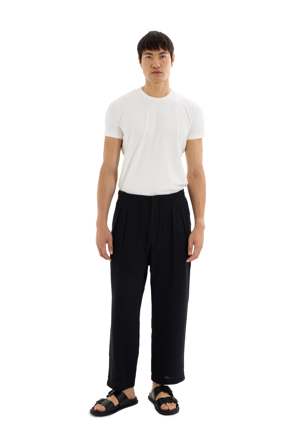 Black Muslin Pleated Trousers