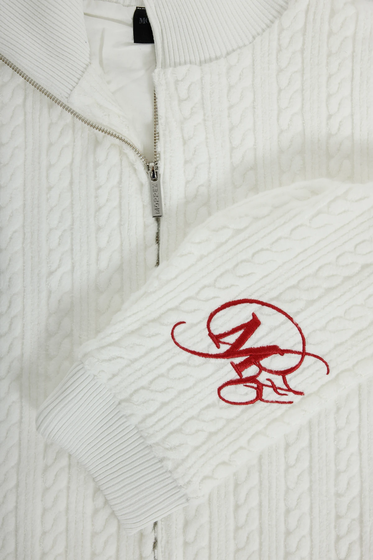 Hold Your Stories Havlu Kumaş Nakış Detaylı Fermuarlı Sweatshirt Beyaz