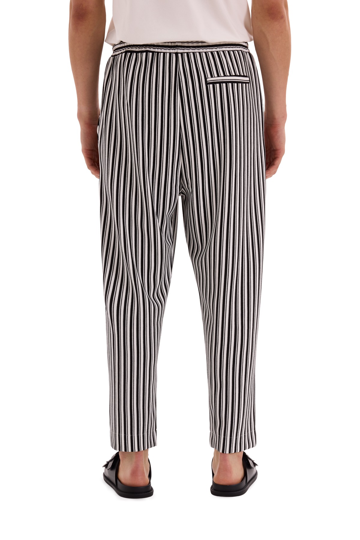 Ecru Double Pleated Striped Trousers