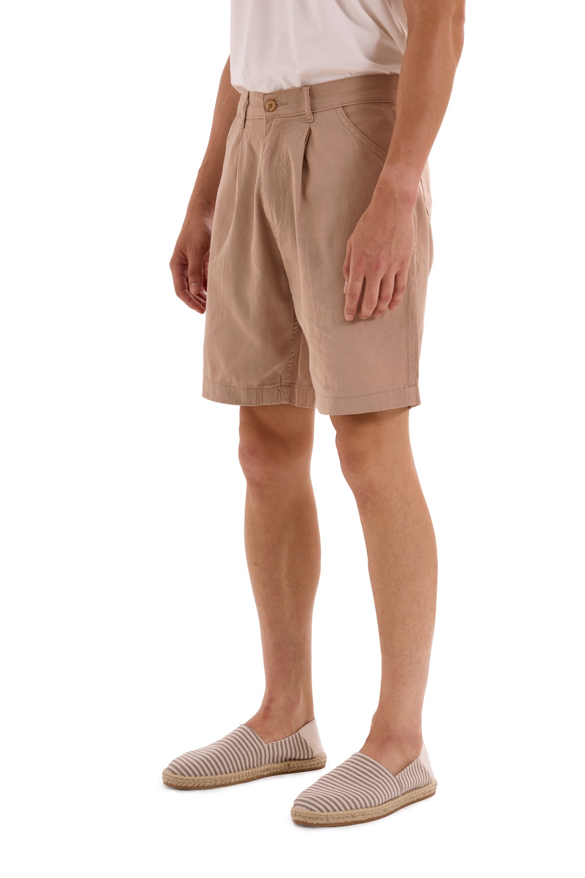 Brown Pleated Woven Shorts