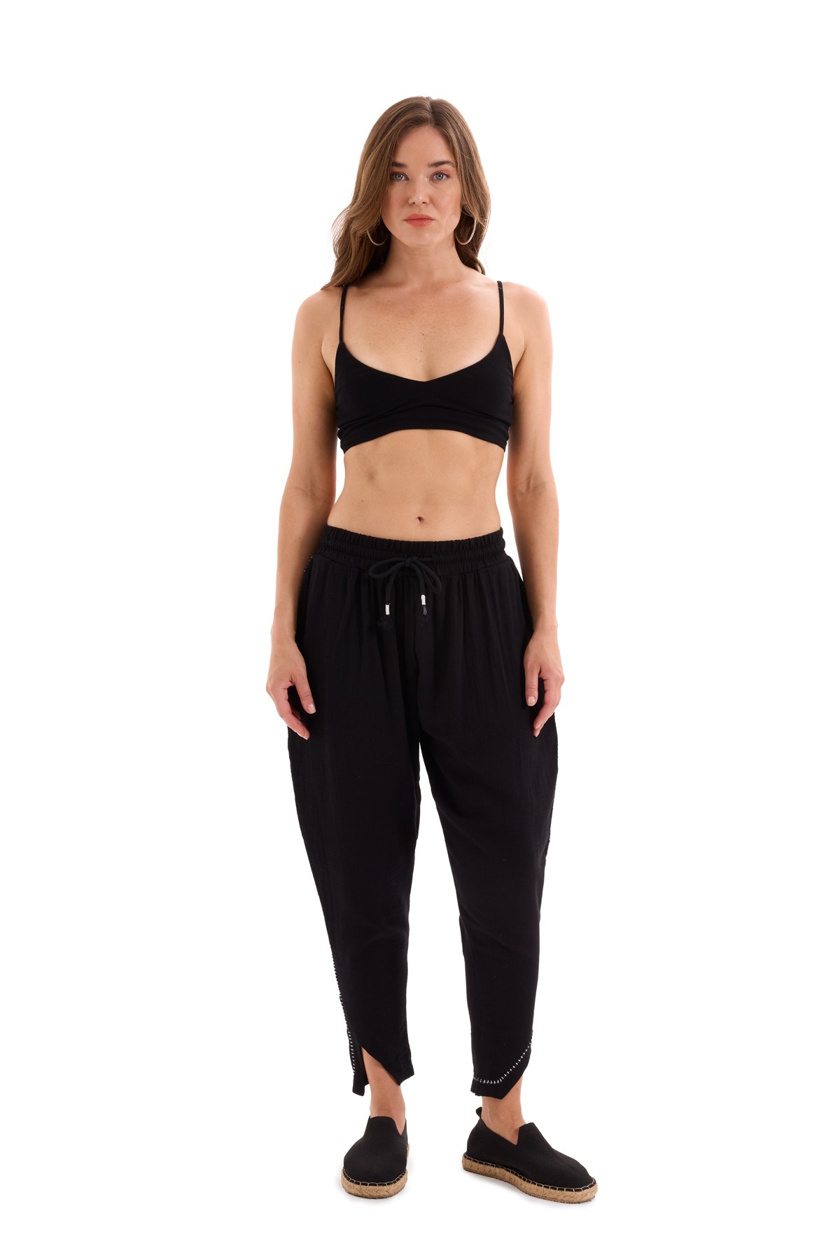 Black Crochet Detailed Trousers K