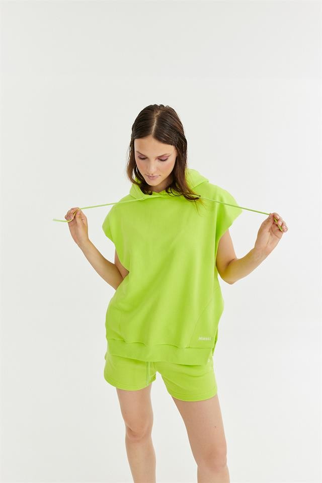 Yeşil Vatkalı Kısa Kollu Sweatshirt