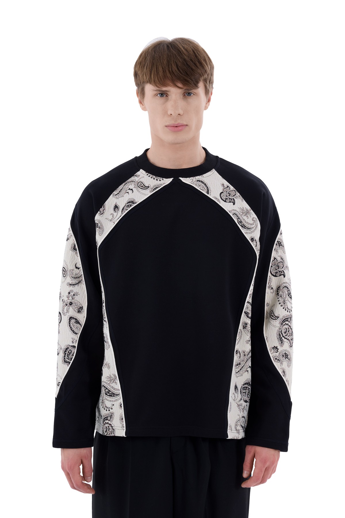 Mystic Anatolia // Woven Pattern Garnished Sweatshirt Black