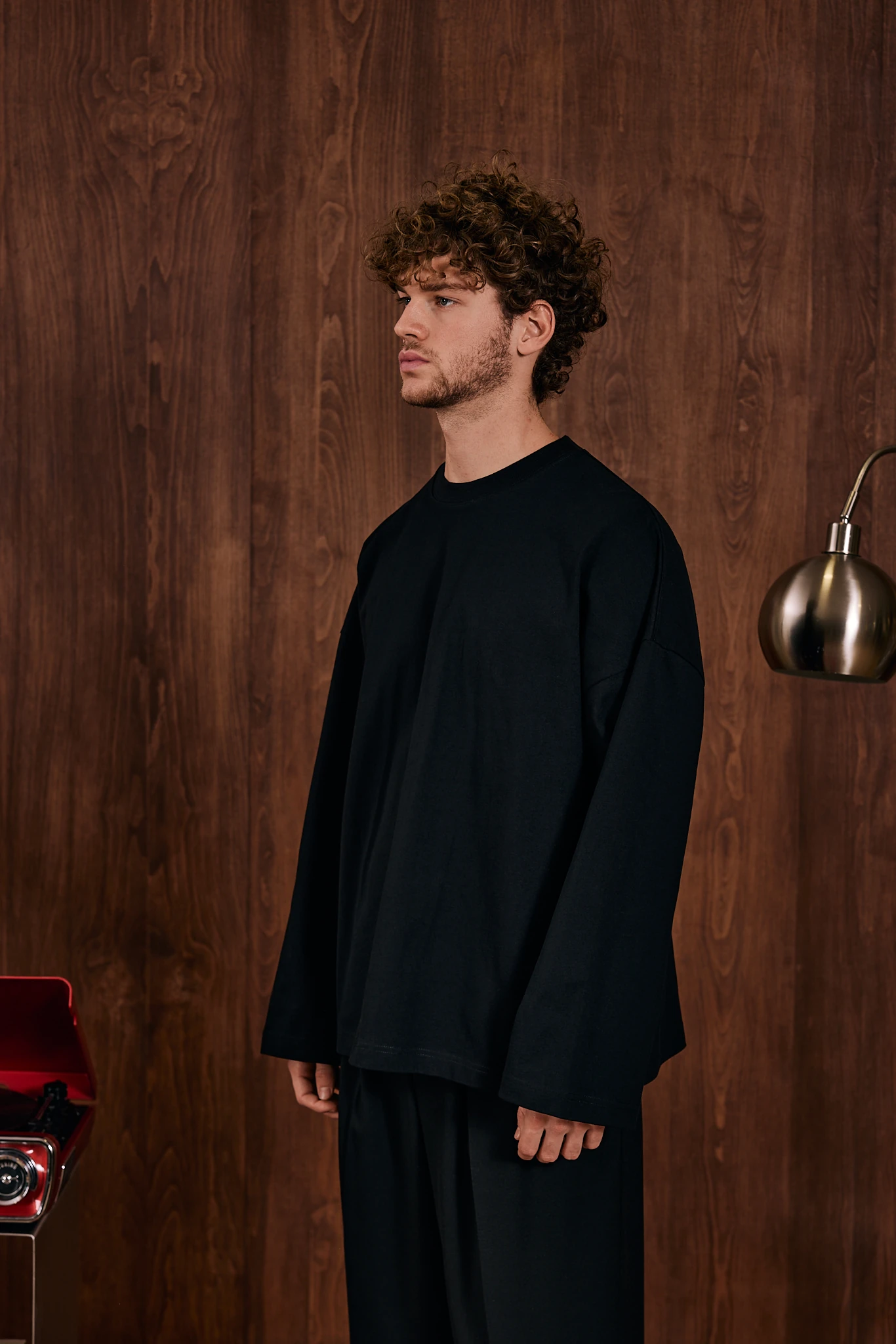 Loose Longsleeve Basic T-Shirt Siyah