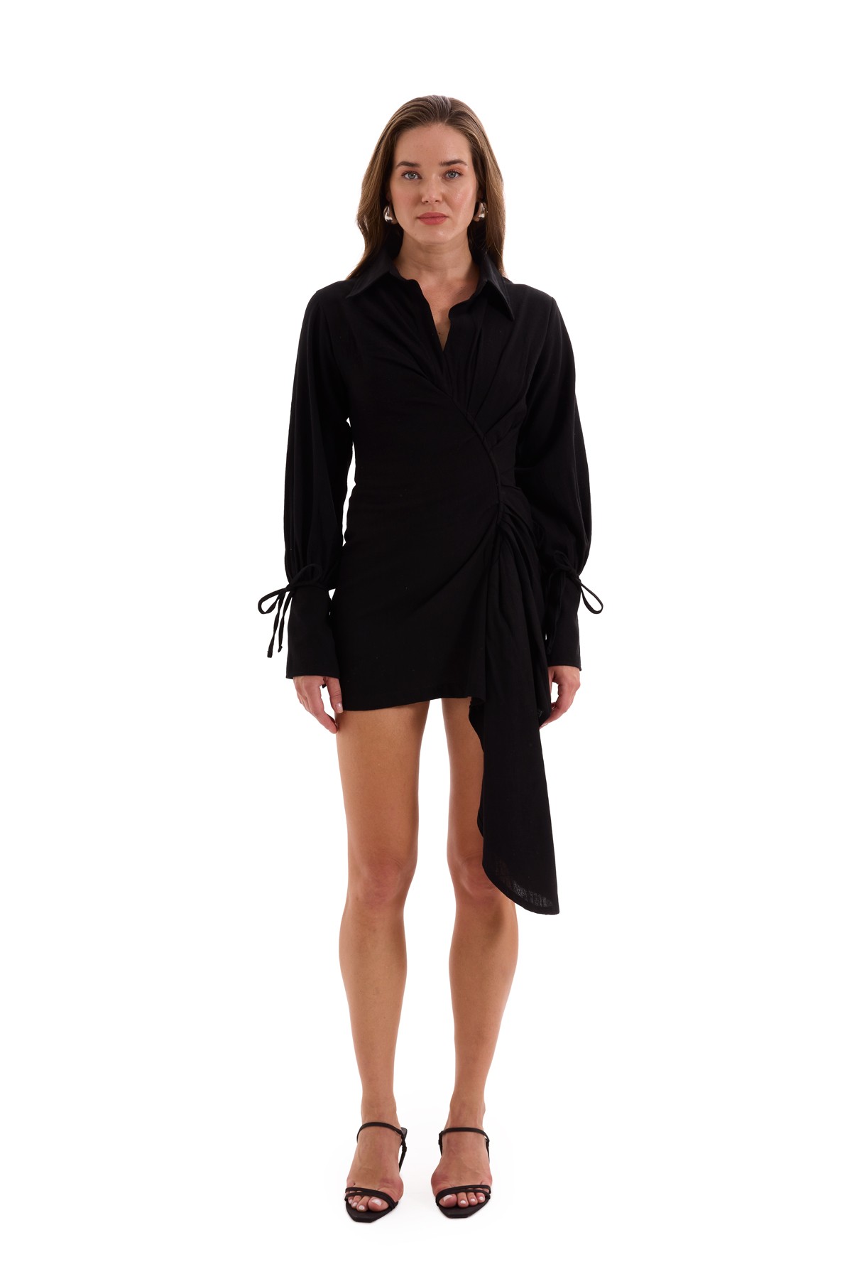 Black Asymmetric Cut Linen Dress