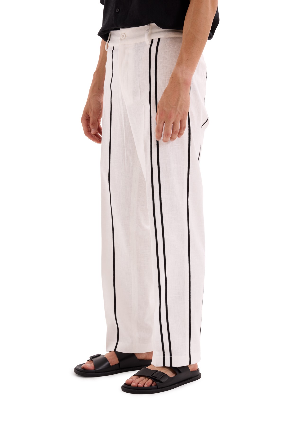 Coastal 100% Linen Stripe Detailed Trousers