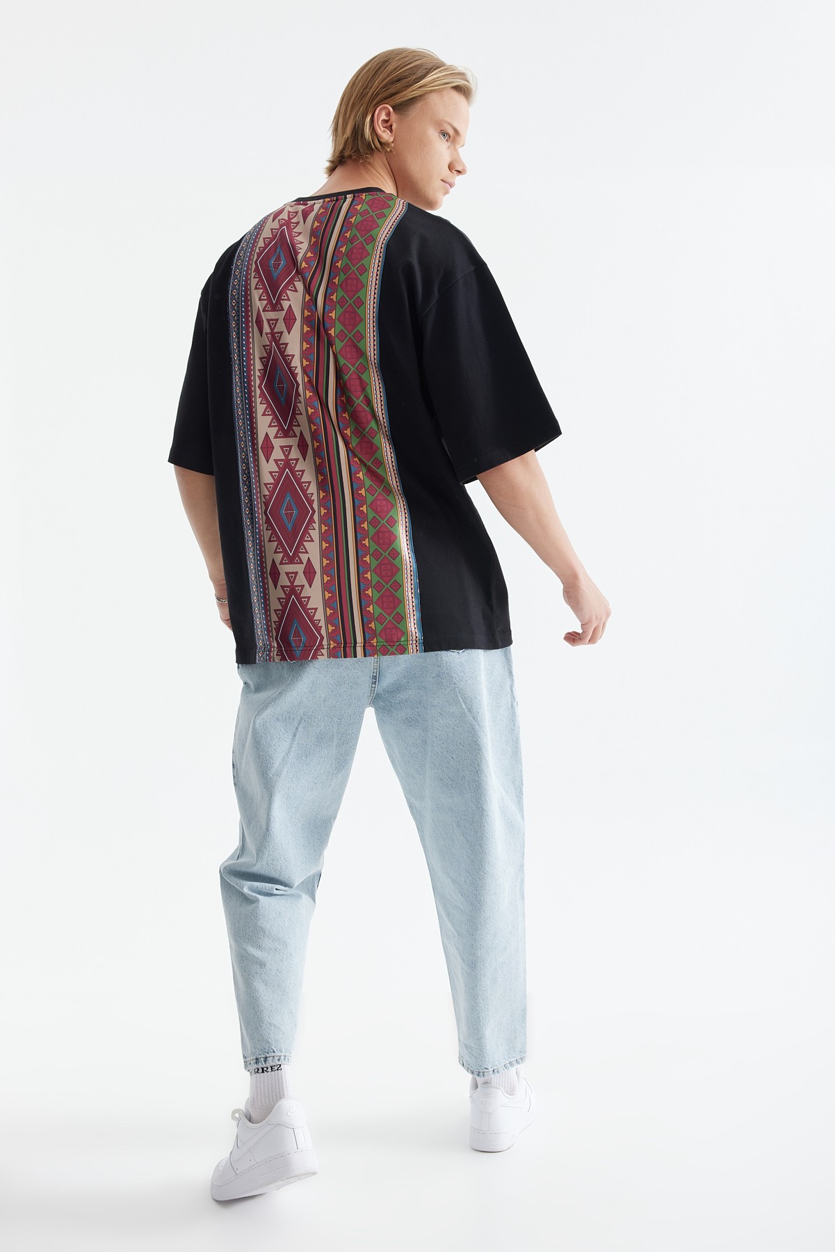 Black T-Shirt with Ethnic Pattern on the Back