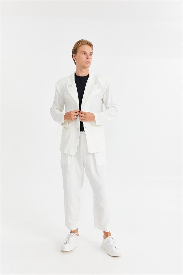 White Muslin Pleated Trousers