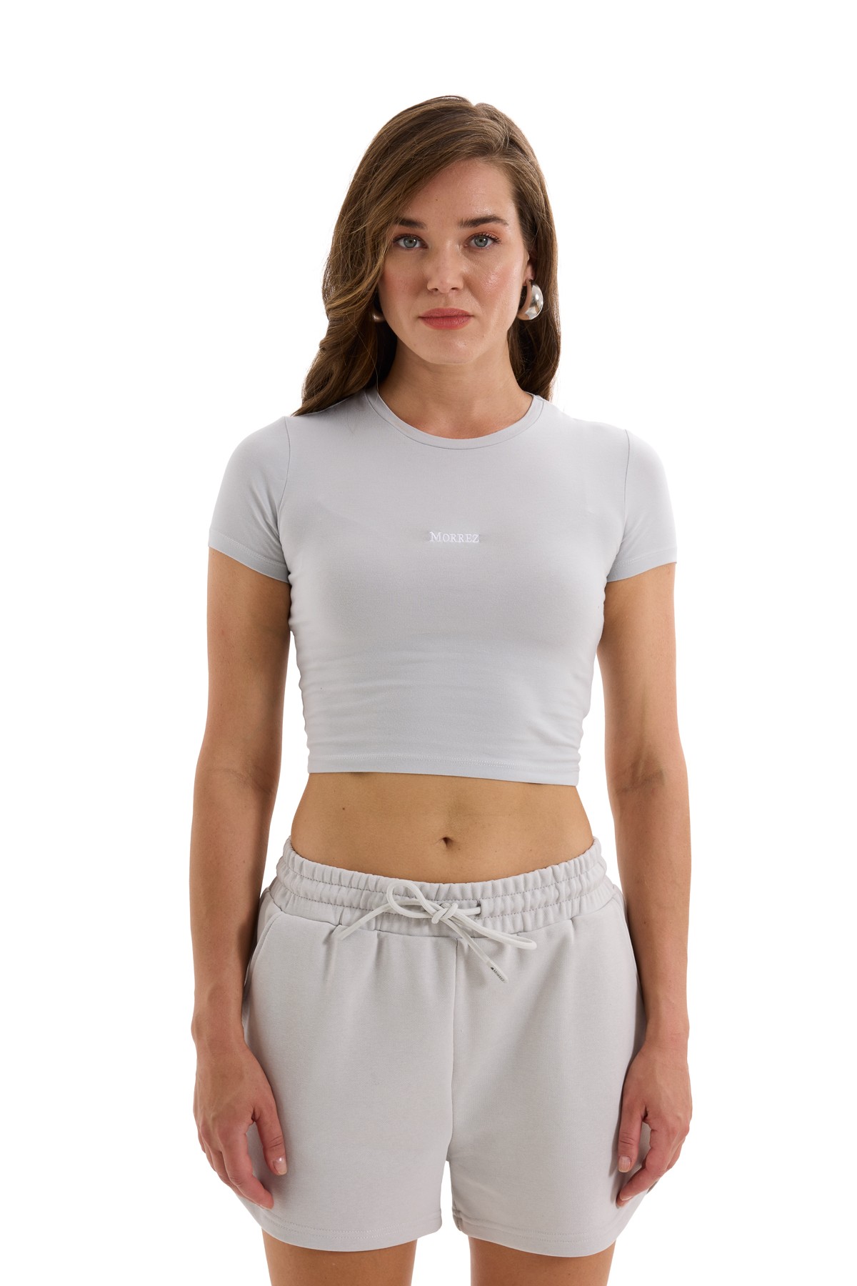 Gray Embroidery Detailed Crop Top