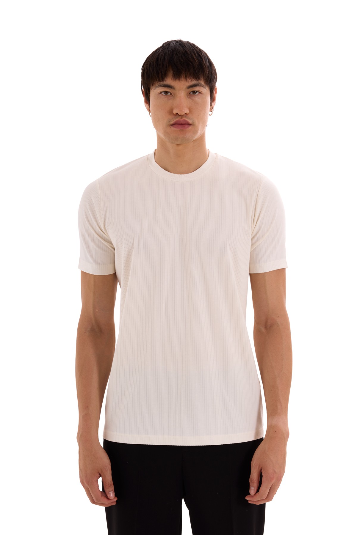 Ecru Vertical Striped Slim Fit T-Shirt