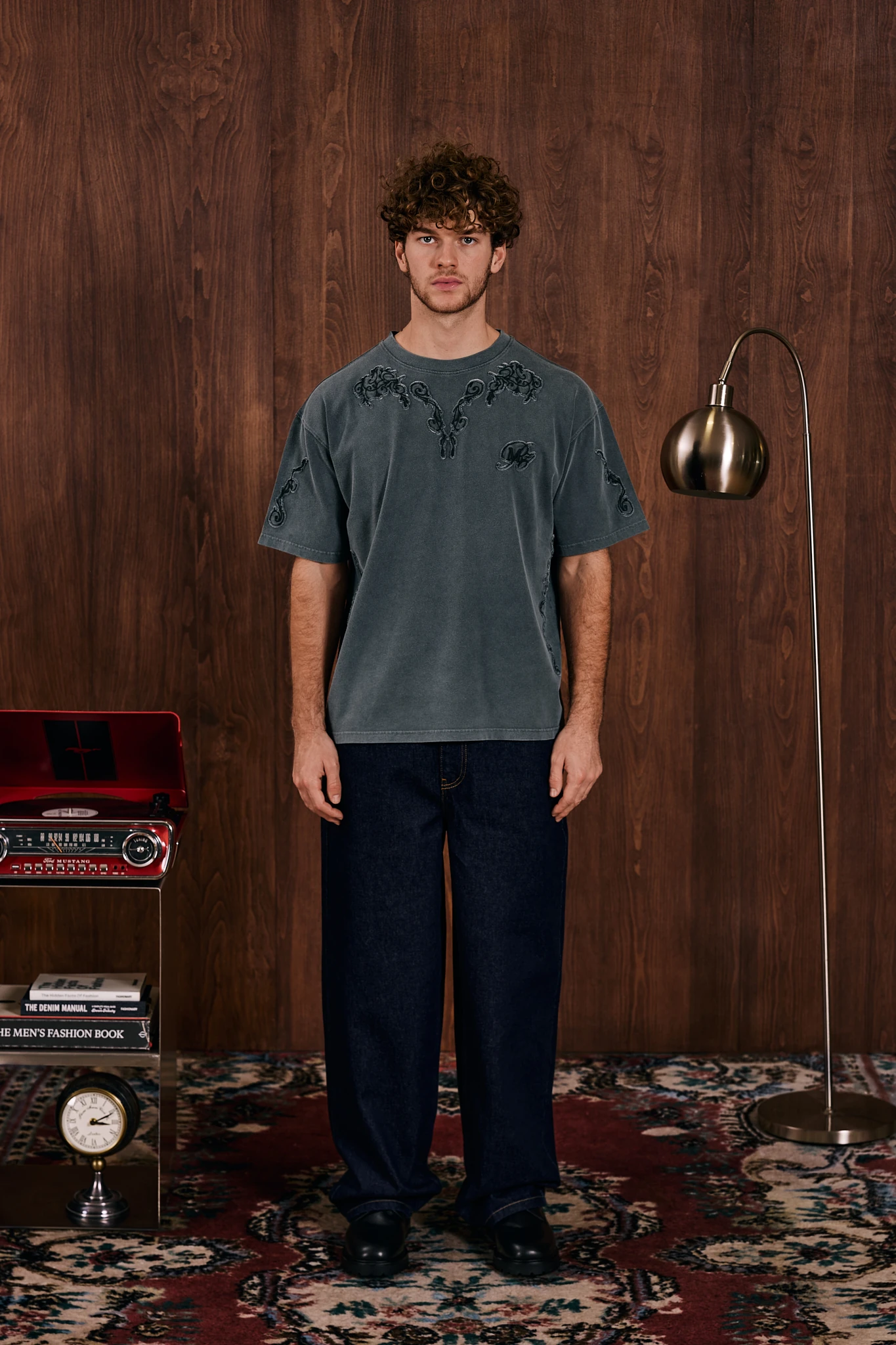 Anthracite Textured Motif T-Shirt Antrasit