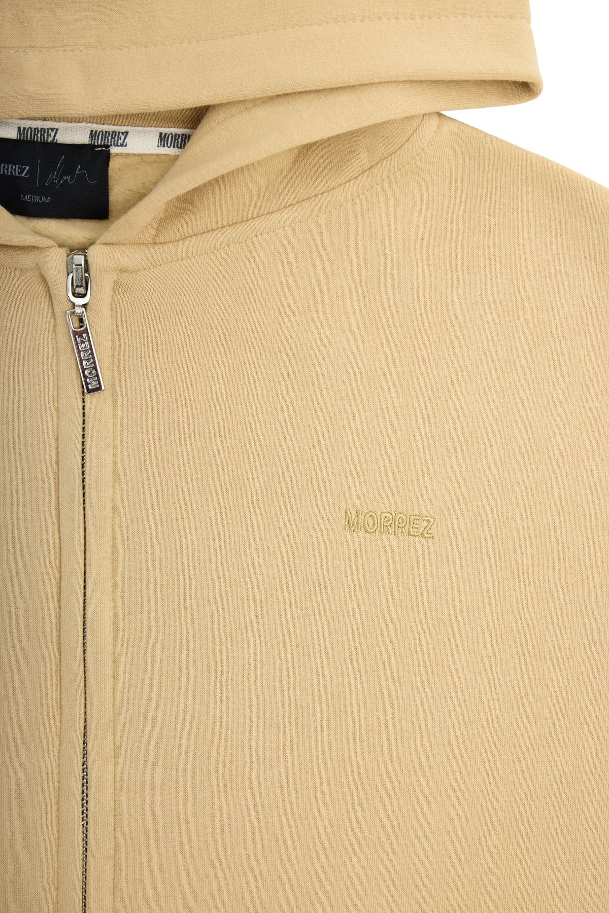 Beige Zipper Hooded Sweatshirt