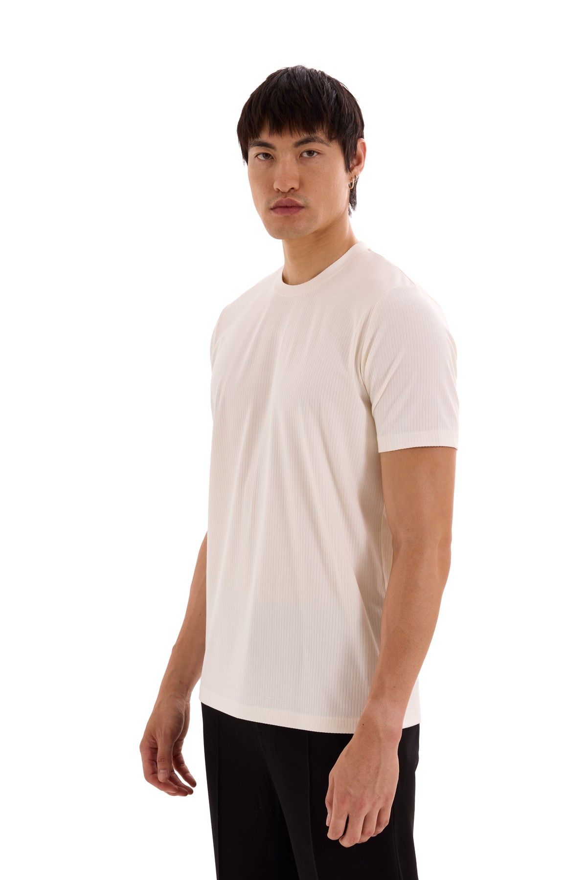 Ecru Vertical Striped Slim Fit T-Shirt