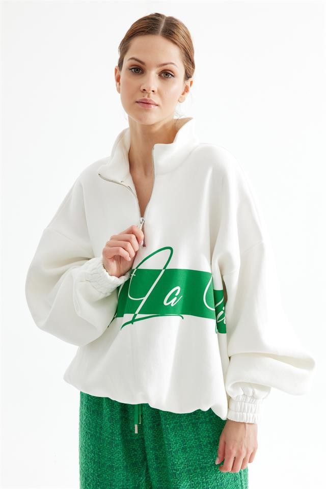 Green Cest La Vie Half Zipper Sweatshirt K
