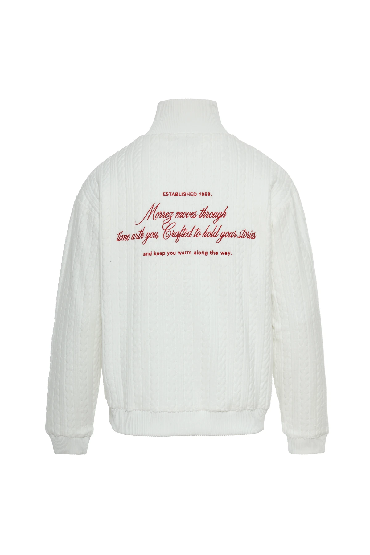 Hold Your Stories Havlu Kumaş Nakış Detaylı Fermuarlı Sweatshirt Beyaz