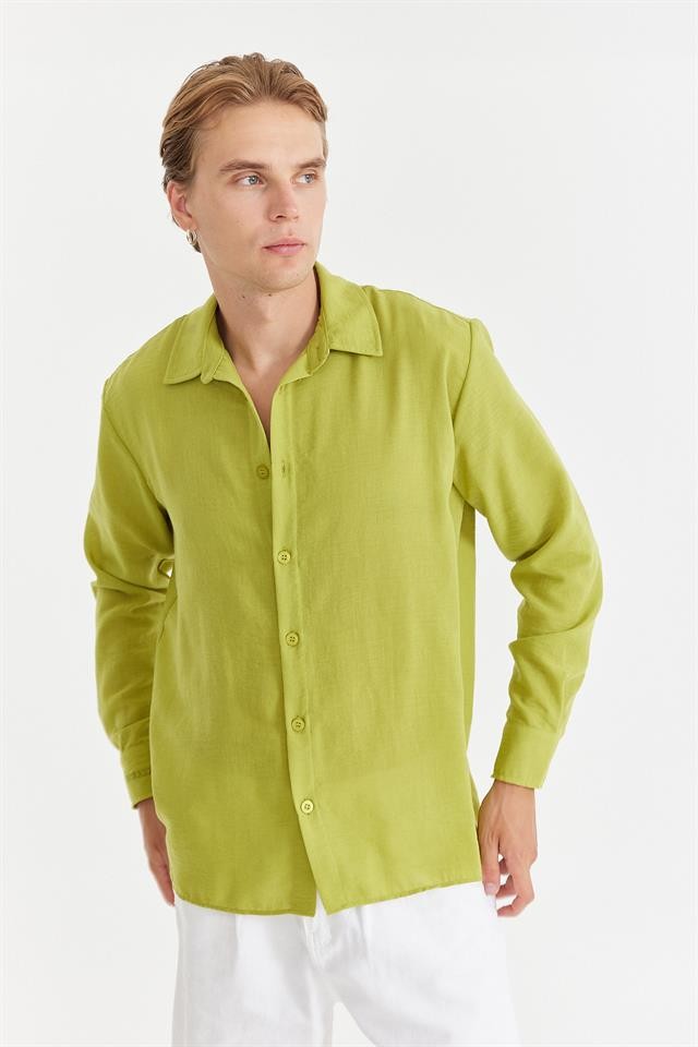 Yeşil Oversize Keten Gömlek