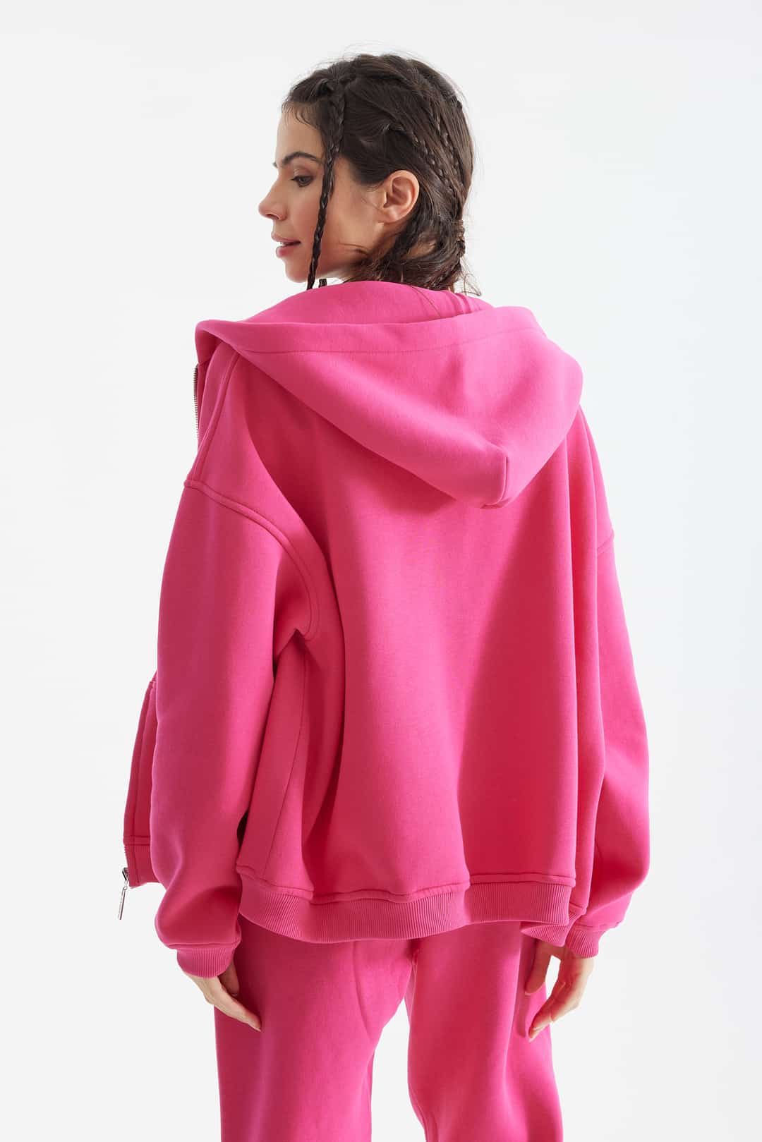 Pink Zipper Hooded Sweatshirt K