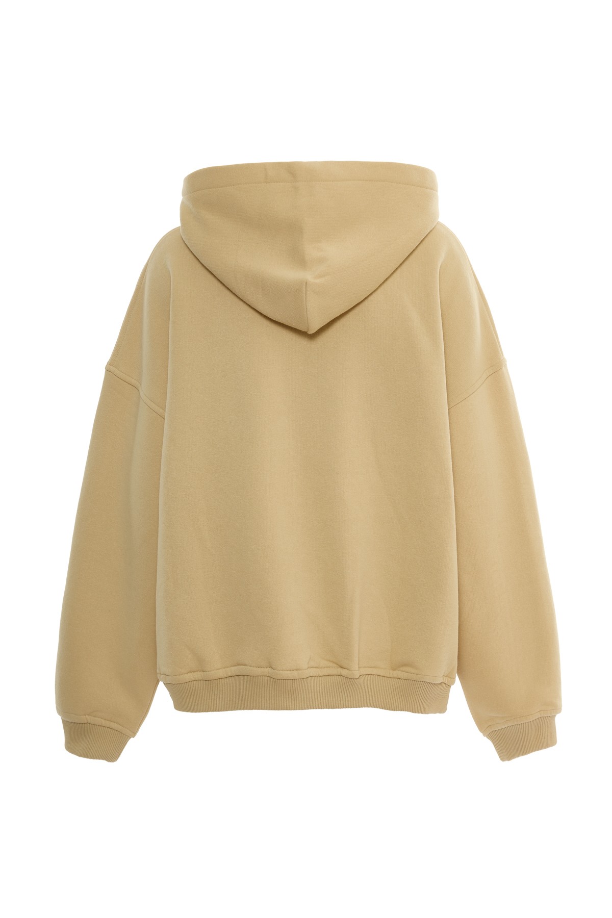 Beige Zipper Hooded Sweatshirt K