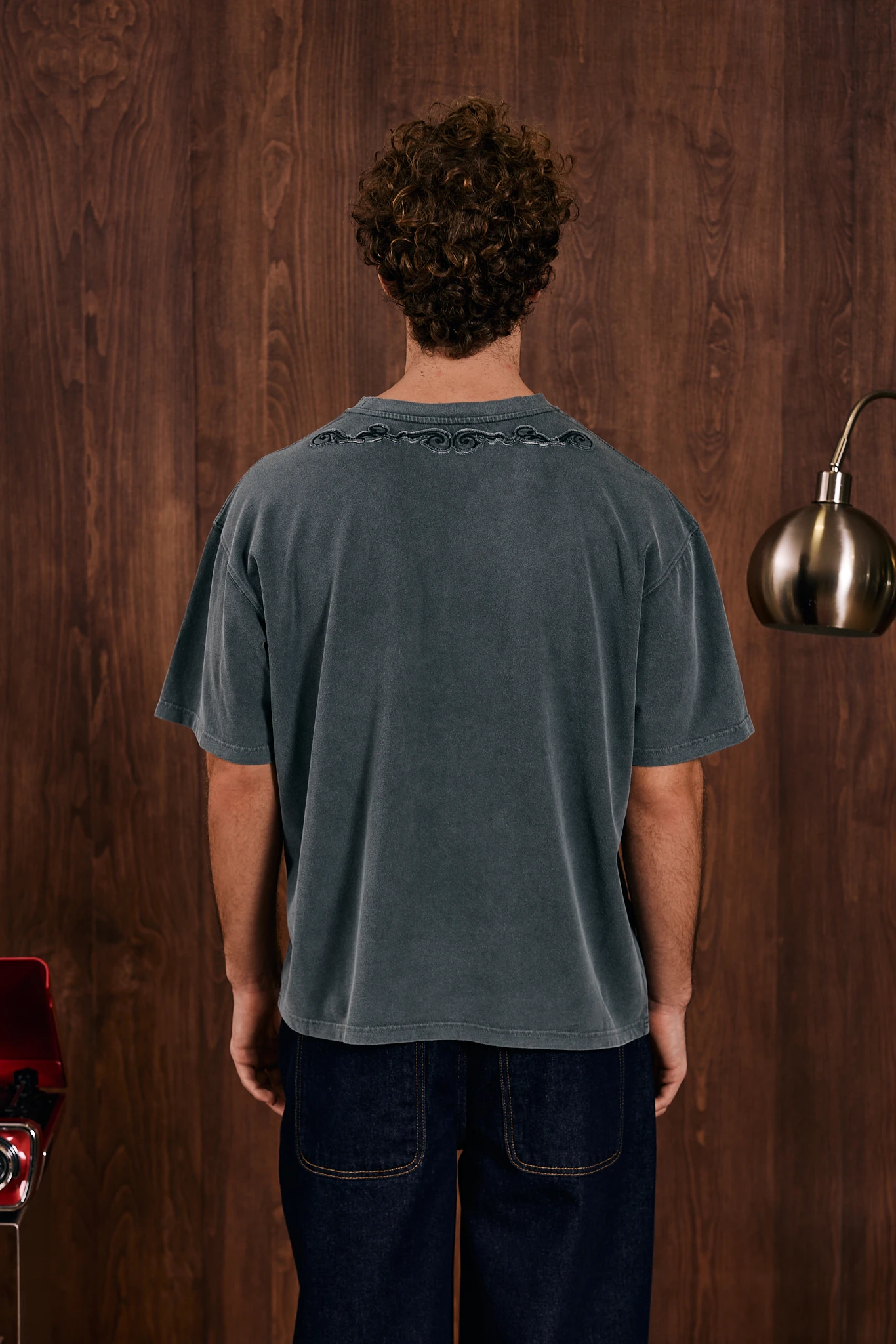 Anthracite Textured Motif T-Shirt Antrasit