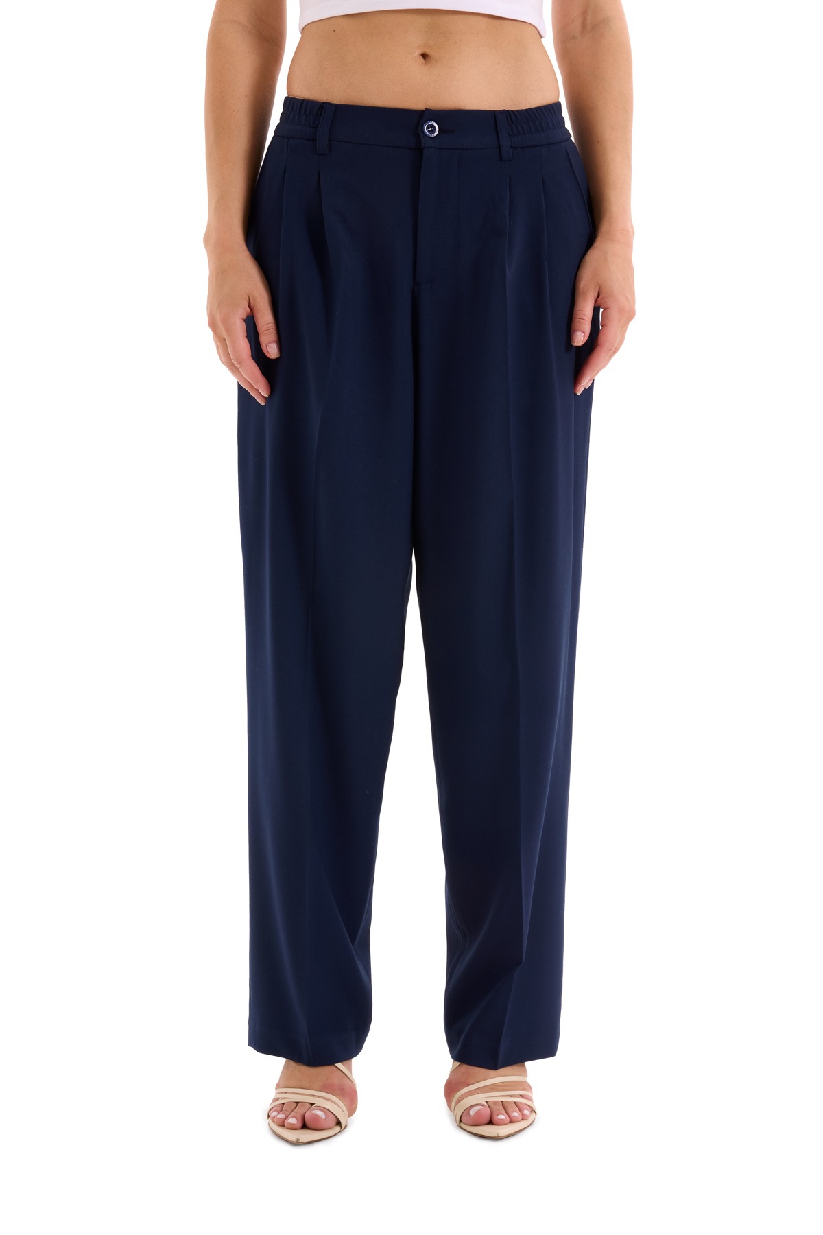 Navy Blue Pleated Woven Trousers K