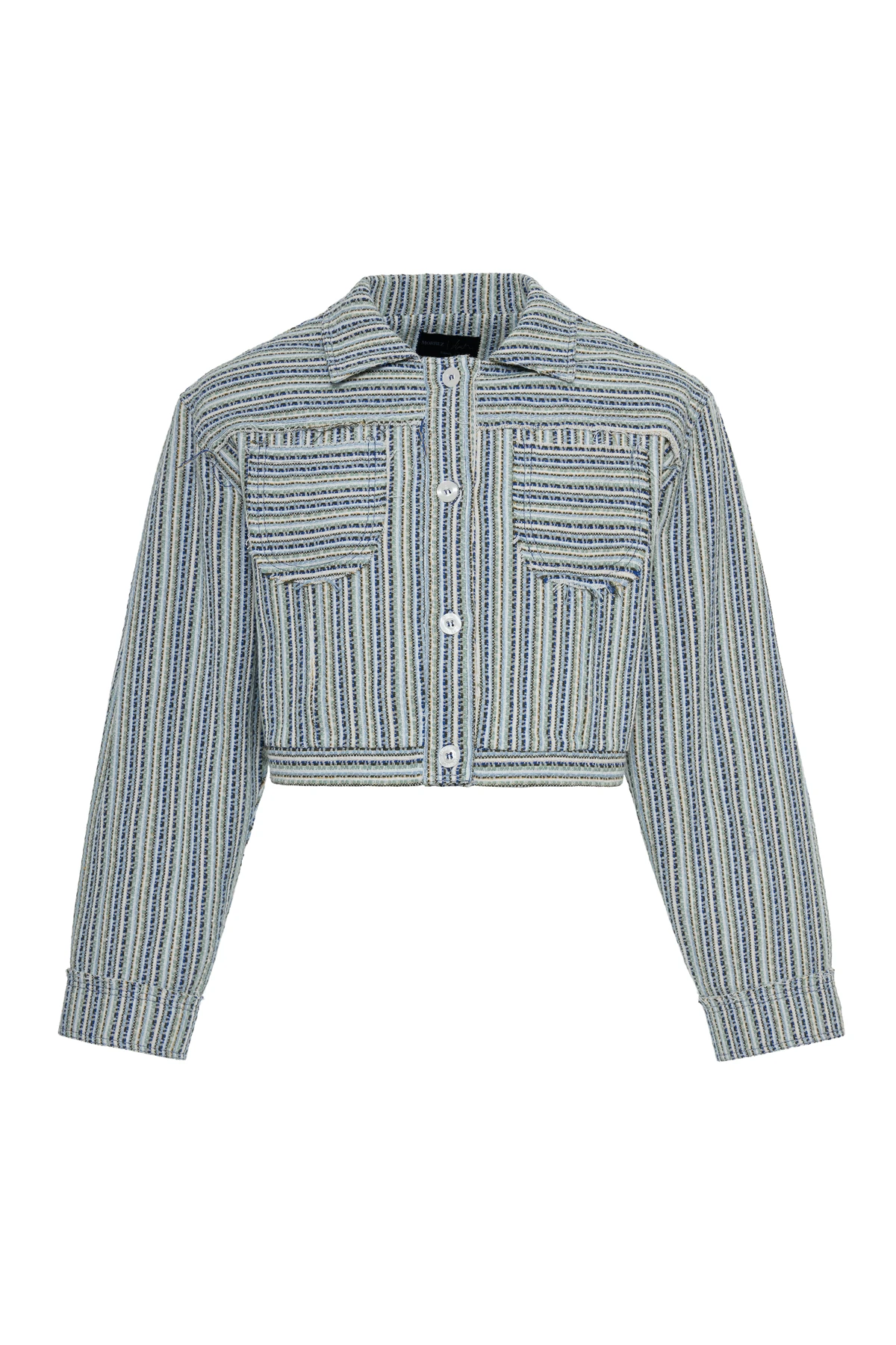 Homebound Dokuma Desenli Oversize Crop Ceket Mavi