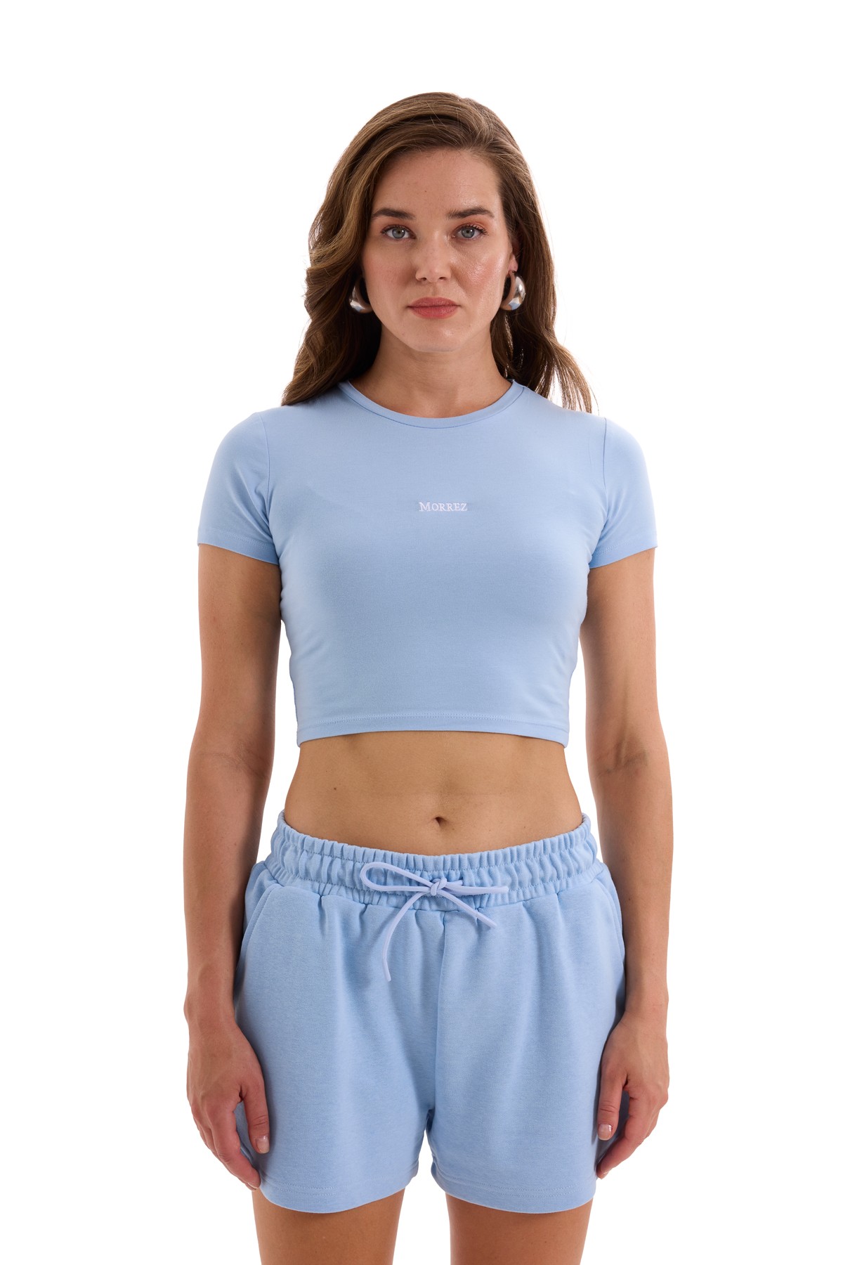 Blue Embroidery Detailed Crop Top