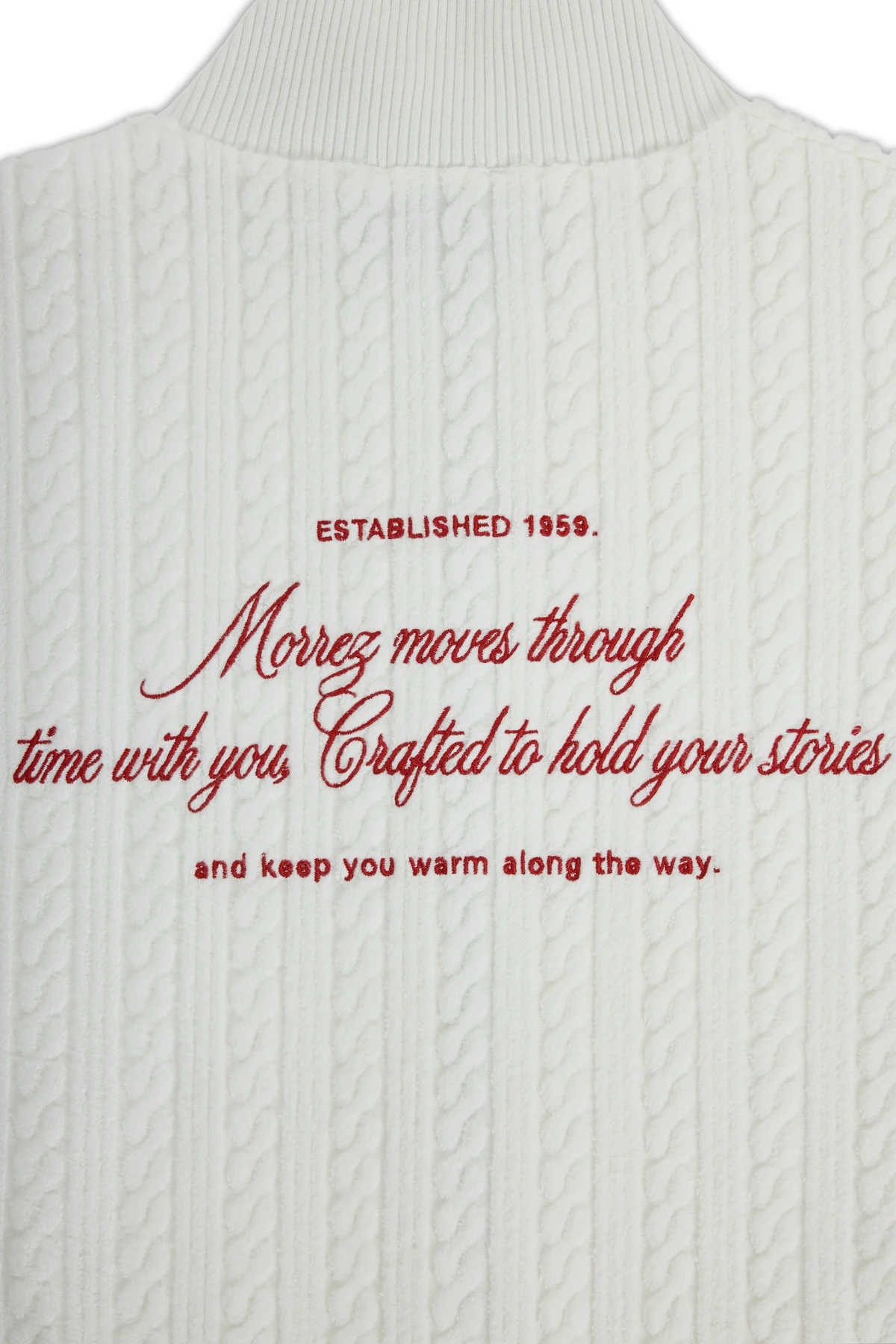 Hold Your Stories Havlu Kumaş Nakış Detaylı Fermuarlı Sweatshirt Beyaz