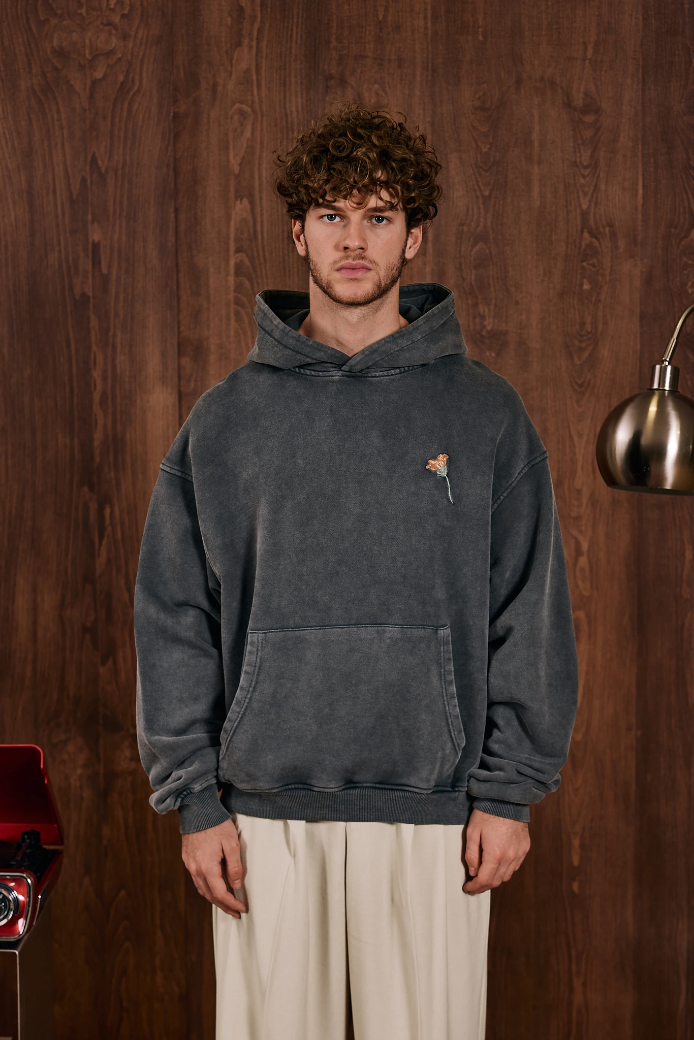 Bloom From Roots Anthrachite Wash Nakış Detaylı Hoodie Antrasit