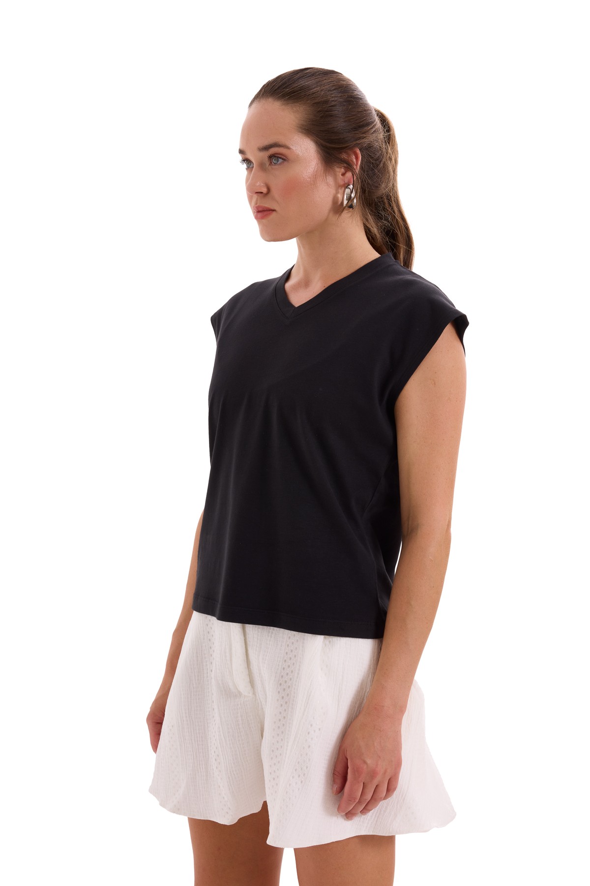 Black V-Neck Cotton T-Shirt